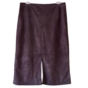 JUSTFAB Womens Size Large Black Faux Suede Skirt Midi Knee Length Front Slit Y2K